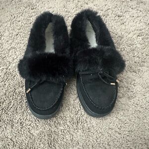 Black Fur-Lined Women's Loafers
